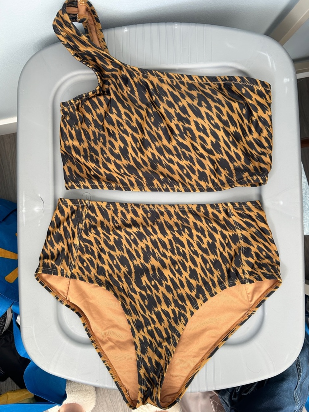 Joe Fresh Black and Tan Animal Print One-Shoulder Bikini Set